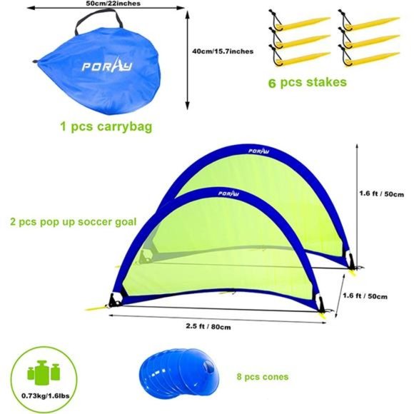Pop up Soccer Net Soccer Goal for Kid Set of 2 Portable 210D Oxford w/ 8 Marker - Picture 3 of 6